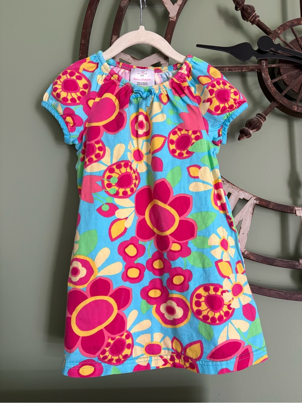 Hanna Andersson Turquoise Dress with Pink & Yellow Floral Print